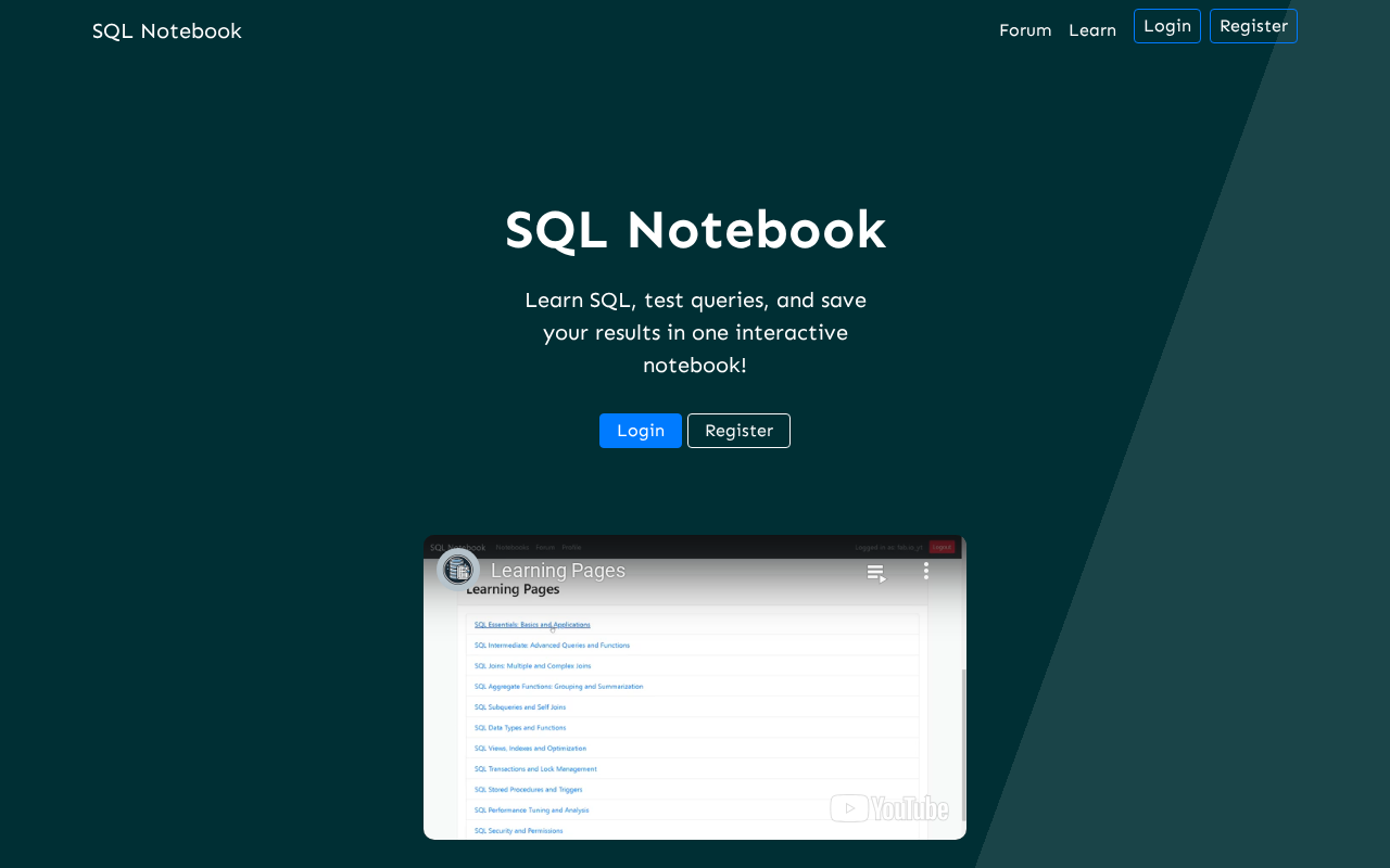 Screenshot von sqlnotebook.de
